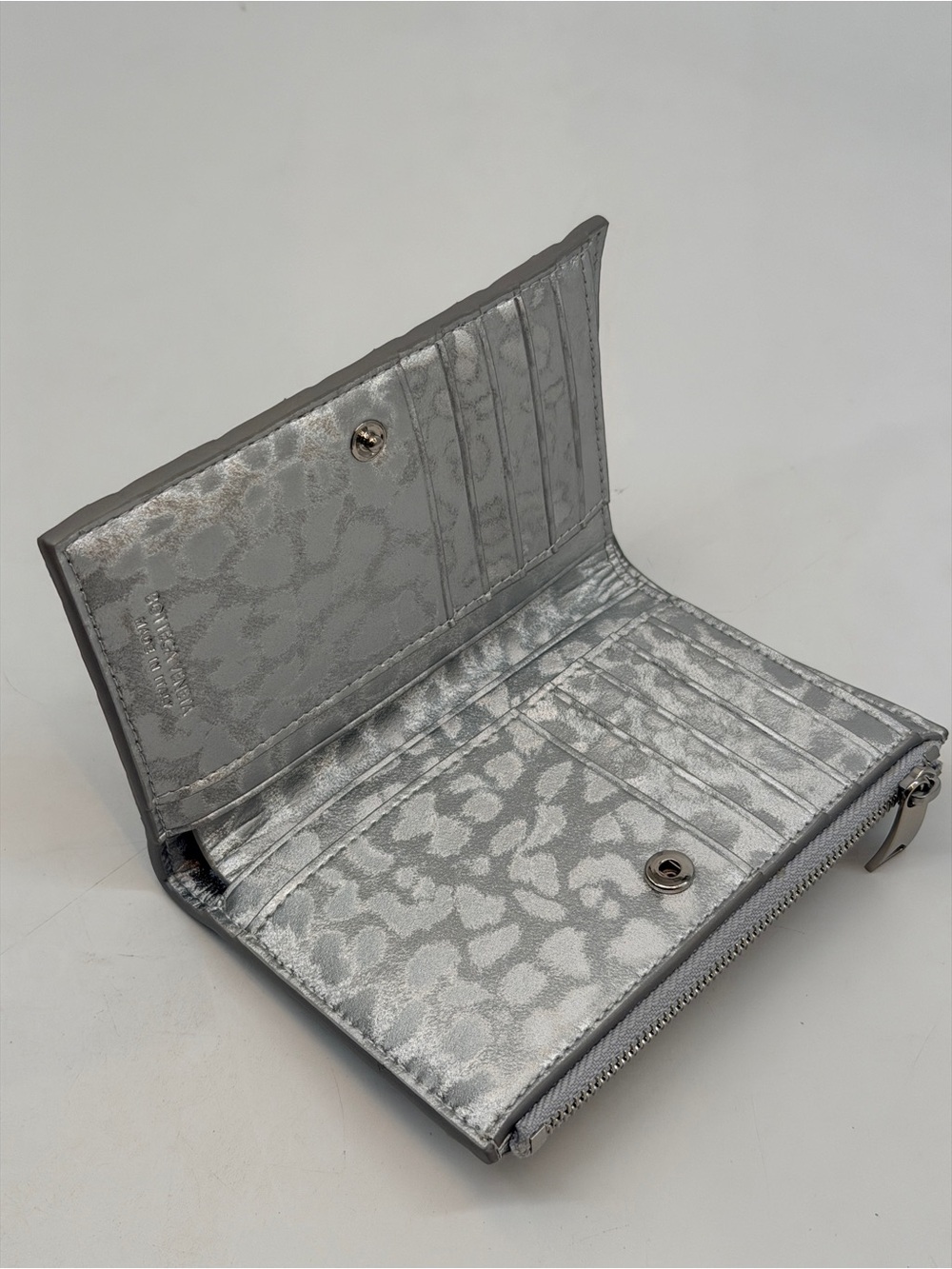 Metallic Silver Leopard Leather Woven Women's Wallet